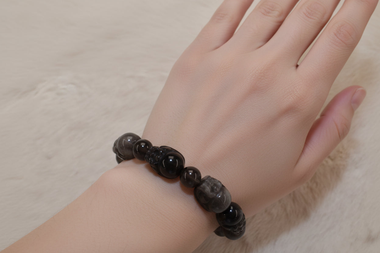 Wealth Silver Obsidian Pixiu Bracelet