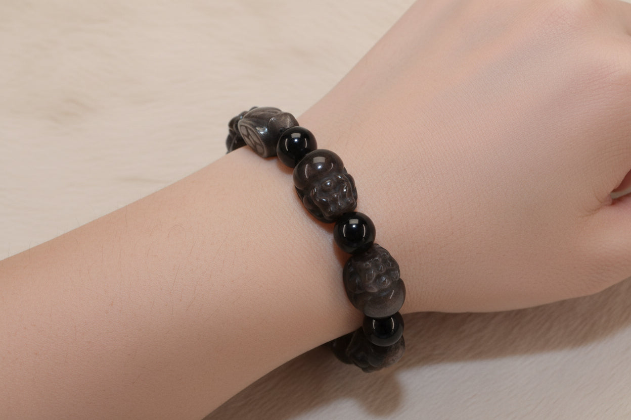 Wealth Silver Obsidian Pixiu Bracelet
