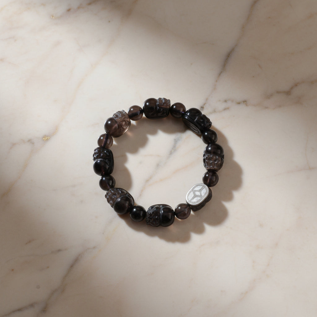 Wealth Silver Obsidian Pixiu Bracelet