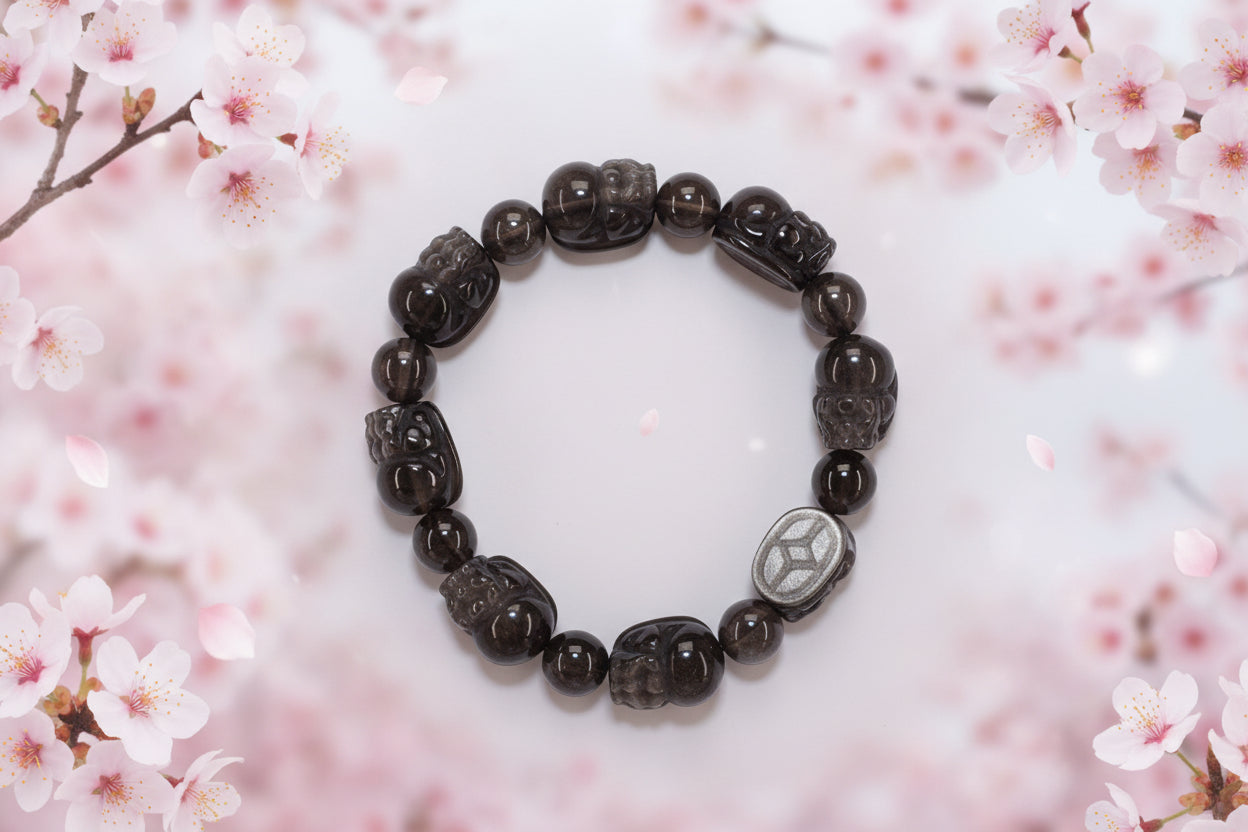 Wealth Silver Obsidian Pixiu Bracelet