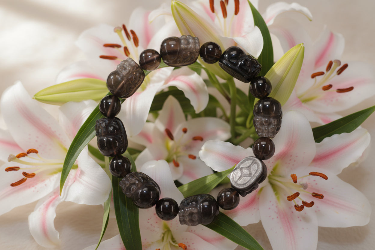 Wealth Silver Obsidian Pixiu Bracelet